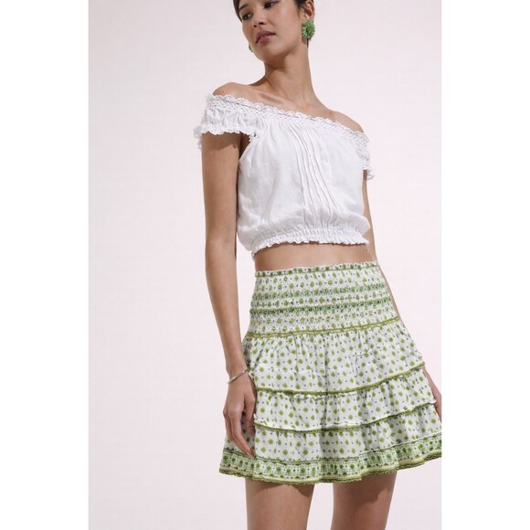 Poupette St. Barth Dresses & Skirts - Poupette St Barth Womens Medium Mini Skirt Green Smocked Ruffle Whimsy Beachy